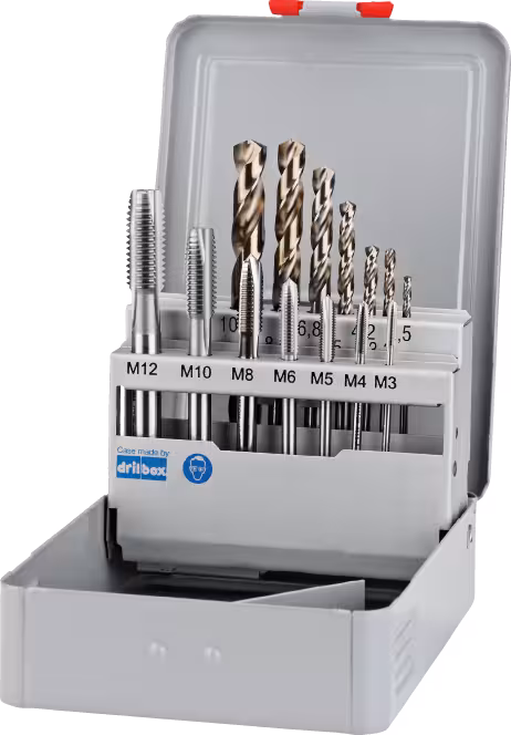 WebExtraImage Phantom UNI HSS-E Set Machinetappen DIN 376 + boren 22.201 - M3 - M12 + 11.500 - 2‚5 - 10‚2