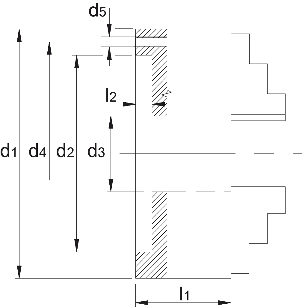 Drawing Bison DIN 6350 Zelfcentrerende Drie-Klauwplaat‚ staal‚ type 3504 160 mm