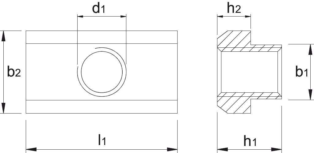 Drawing Phantom DIN 508-L Muttern für T-Nuten‚ langes Modell‚ Qualität 10 10M8