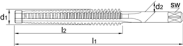 Drawing Phantom HSS-E Machine Tap Trapezoidal for through holes Tr12x3