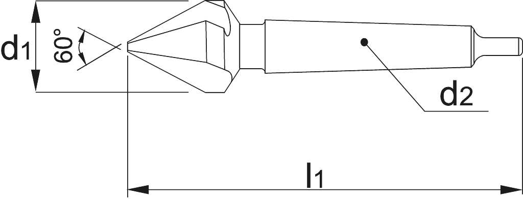 Drawing Phantom HSS-E Countersink DIN 334-D 60°‚ 3 flute‚ MT 2 25mm