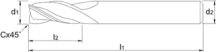 Drawing Phantom solid carbide 3 Flute End Mill extra long‚ TiCN‚ Aluminium 3x4mm