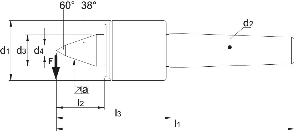 Drawing Phantom Medium Duty Live Centre with differential load and high RPM‚ with extended tip‚ MT 2