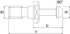 Drawing Phantom Pull-stud‚ with O-ring‚ 90°‚ (JD = drilled version) ISO 7388-3 JF BT40 M16