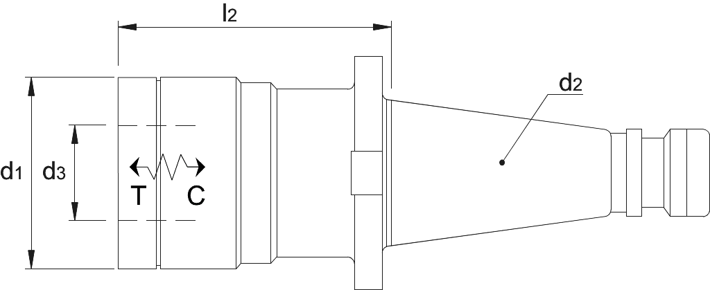 Drawing Phantom Quick Change Tap Chuck‚ with push and pull compensation‚ DIN 2080‚ for usage with bushes for tapping SK40 Gr. 1 - M2-M14