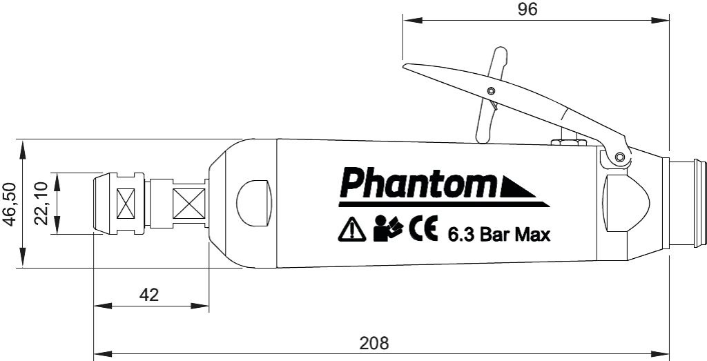 Drawing Phantom Pneumatic Die Grinder‚ Low vibration‚ shank 6 mm 25.000 RPM