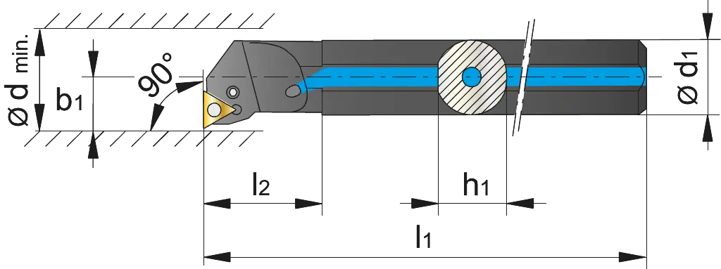 Drawing Phantom Internal Boring Bar‚ 90° A25R-PTFNR 16