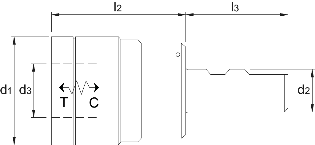 Drawing Phantom Quick Change Tap Chuck‚ with push and pull compensation‚ Weldon‚ for usage with bushes for tapping Gr. 1 - M2-M14‚ 20 mm