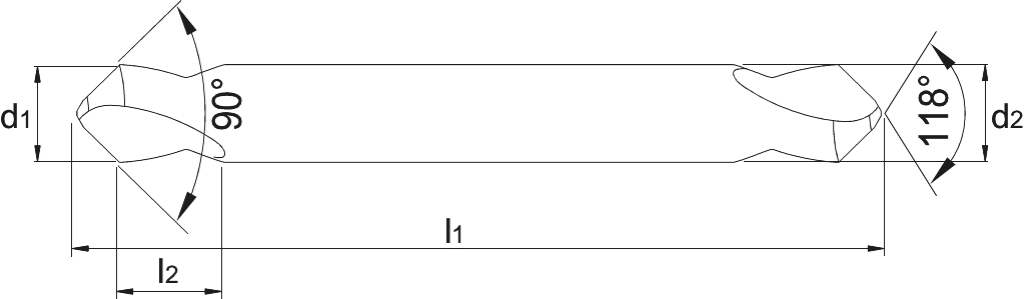 Drawing Phantom HSS-E Duo NC Spotting Drill ISO 10898 AlCrN-X‚ 90° 3‚0 mm