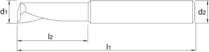 Drawing Phantom solid carbide 1 Flute End Mill Aluminium‚ 21° 2x8x2x50 mm
