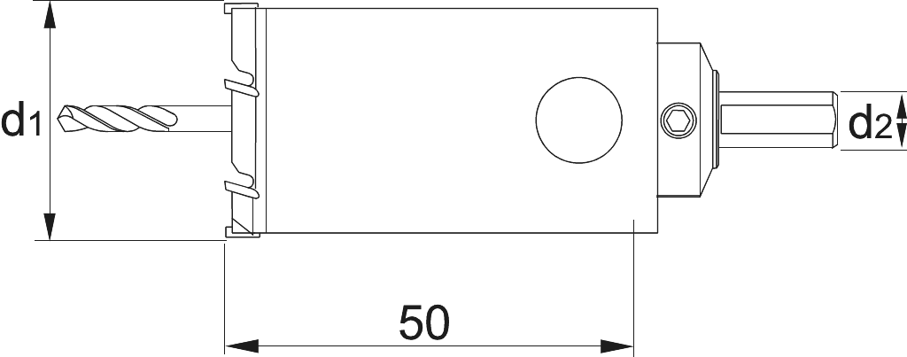 Drawing Phantom Carbide Tipped Hole saw long deep hole version 50 mm‚ thickness <12 mm 20 mm