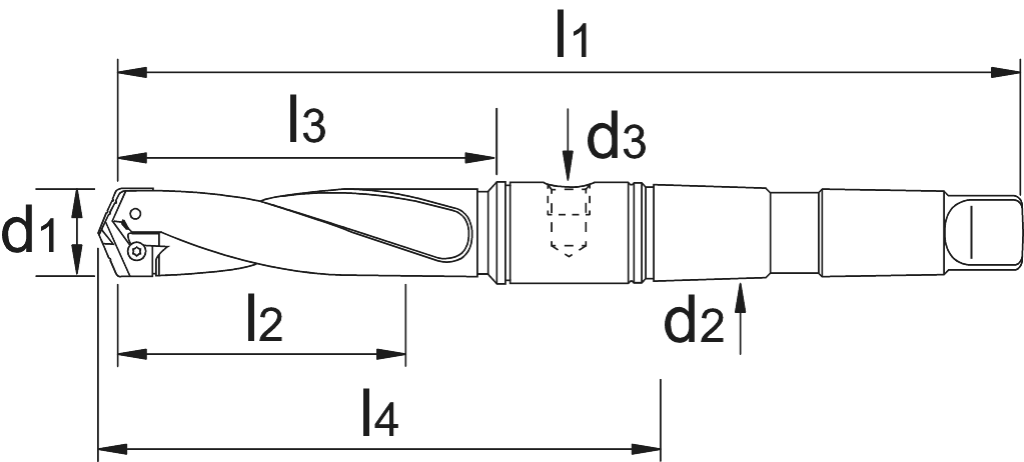 Drawing Phantom Insert drill‚ with spiral flute‚ Morse taper Gr.00 7XD MK2 13-15‚5mm