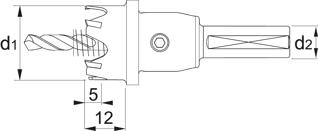 Drawing Phantom Carbide Tipped Hole saw short series 12 mm‚ thickness <5 mm 14 mm