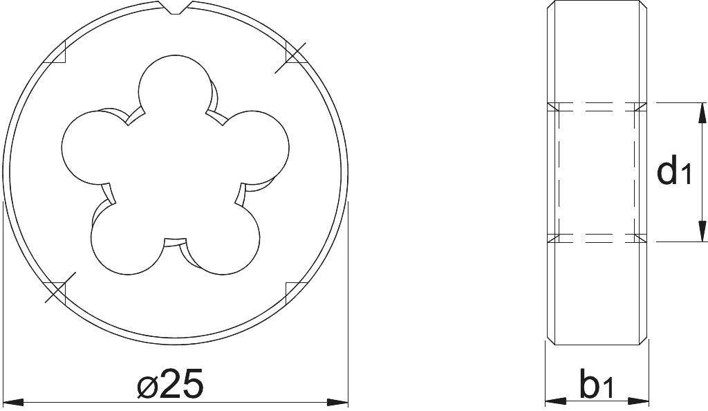 Drawing International Tools ECO PRO HSS Thread Die Metric Coarse‚ 25 mm M3