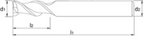 Drawing Phantom solid carbide 2 Flute End Mill long‚ DLC‚ Cast Aluminium 3x8mm