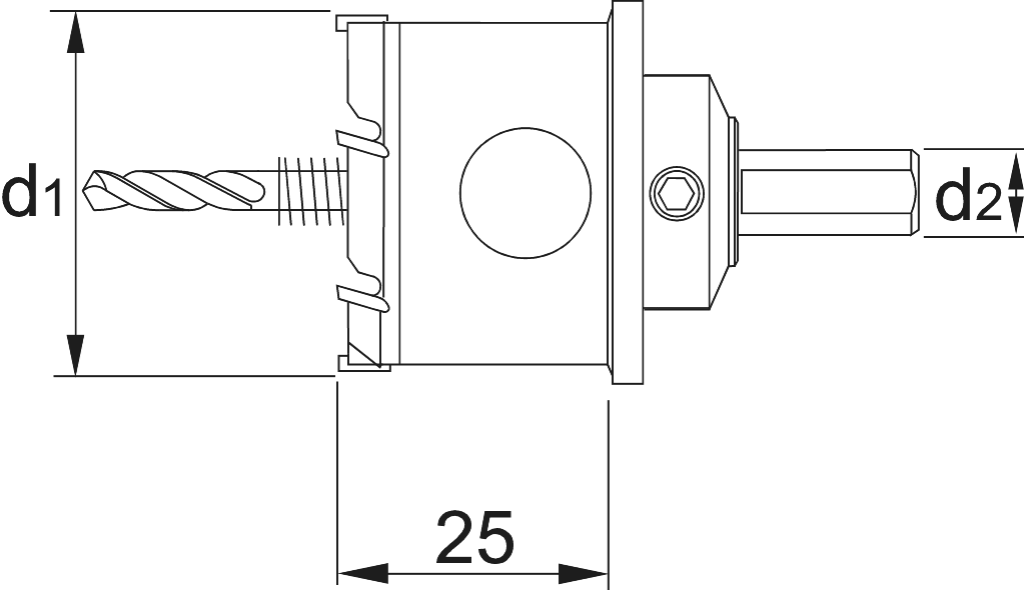 Drawing Phantom Carbide Tipped Hole saw deep hole version 25 mm‚ thickness <12 mm 16 mm