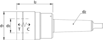 Drawing Phantom Quick Change Tap Chuck‚ with push and pull compensation‚ for usage with bushes for tapping‚ DIN 228-B MT2 Gr. 1 - M2-M14